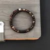 Charm Bracelets Vintage Multilayer Genuine Brown Leather Men Bracelet Agate Stone Bead Stainless Steel Jewelry Male Wrist Bangle GiftCharm