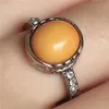 Eheringe Vintage Ovaler Harzring für Frauen Intarsien Orange Cameo mit weißem Kristall Silberfarbe Einfach H4T055Wedding Rita22