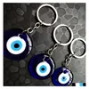 Schlüsselanhänger Lanyards Mode Glück Türkisch Griechisch Blaues Auge Schlüsselbund Charm Anhänger Geschenk Fit Schmuck DIY Auto Schlüsselanhänger Ringhalter Acc Dh0Gf