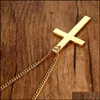 Pendant Necklaces Stainless Steel Simple Cross Necklace For Women Fashion Sier Gold Plating Christian Pray Jesus Chain Jewelry Gift Dhcjh