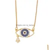 Hangende kettingen 18k goud vergulde koper geometrische Turkse kwaadaardige oog ketting ingelegde zirkoon blauwe ogen drop levering sieraden hangers dhzdh