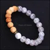 Charm Bracelets Natural Agate Stone Bracelet 8Mm Yoga Wood Beads Bangle Gemstone Beaded Stretch For Women Men Jewelry W34F Drop Deliv Dhaoc