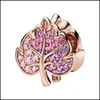 Silver 925 Sterling Sier Rose Gold Pave Leaf Charm Armband Berloque Women Diy Jewelry Making 2232 T2 Drop Delivery DHWCS