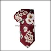 Neck Ties Casual Floral Print Tie For Men Skinny Cotton Wedding Mens Neckties Classic Suits Fashion Accessories Drop Delivery Otola