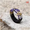 Bande Anneaux À La Main Bois Résine Feuille D'or Fleurs Plantes À L'intérieur Pour Femmes Hommes Mode Diy Bijoux Cadeau Drop Delivery Ring Dhjbu