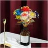 Dekorative Blumen Kränze 24K Blattgold Rose Blume Geburtstagsgeschenke Weibliche Kreative Valentinstag Geschenk Simation Überzogene Folie Tropfen Dhb3R