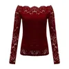 Women's Blouses & Shirts Elegant Hollow Sexy Lace Solid Color T Shirt Women Square Collar Long Sleeve Casual Skinny Streetwear Plus Size Top