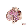 Silver 925 Sterling Sier Rose Gold Pave Leaf Charm Bransoletka Berloque Women DIY Biżuteria Making 2232 T2 Drop Dhwcs