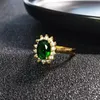 Women Classic yellow Gold Plated Emerald Sunflower Ring European and American style lady Artificial Green Crystal zircon Ring Party Birthday Gift Adjustable