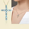 Colar elegante Mulheres Mulheres Europeias e Americanos Estilo Americano Blue Zircão Cruz Pingente Amarelo Gold Gold Colar Doce Colar Girlas Partido de Casamento Joeta Presente de Aniversário