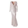 Casual Dresses Sparkly Silver Sequin Long Sleeves Women Elegant Dress 2023 Fashion Sexy V Neck Ruched Wrap Bodycon Wedding Party Designer