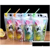 Water Bottles Juce Bags Clear Drink Pouches Frosted Zipper Standup Plastic Drinking Bag With St Holder Reclosable Heatproof 500Ml Dr Dh5Sy