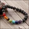 Bedelarmbanden Essenti￫le oli￫n Diffuser Bracelet 7 Chakra 8mm Yoga kralen Bangle Elastische Natuurlijke Lava Stone Hand Strings sieraden B124 DHXGQ