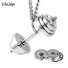 Pendentif Colliers Collier d'haltères en acier inoxydable Gym Fitness Bijoux Barbell Plaque Hommes Bodybuilding Assemblage Poids DétachablePendentif Ell