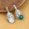 Charms Sterling Silver Jewelry Retro Thai Men And Women Models Marcasite Inlaid Opal Green Agate PendantCharms