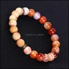 Charm Bracelets Natural Agate Stone Bracelet 8Mm Yoga Wood Beads Bangle Gemstone Beaded Stretch For Women Men Jewelry W34F Drop Deliv Dhaoc