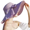 Szerokie brzegowe czapki Summer White Słomy Big Sun for Women UV Protection Foppy Beach Ladies Bow Hat Chapeau Femme