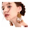 Dangle żyrandol Bohemian moda biżuteria damska drewniana koraliki splotowe kolczyki ręcznie tkane frędzle upuszczenie dostawy dhkrt