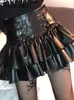 التنانير altgoth harajuku dark goth pu skirt women streetwear streetge bradage high waist mini y2k mall gothc emo clubwearskirts