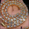 Łańcuch linku męskie Hiphop lodowane łańcuchy biżuteria Diamond One Row Tennis Hip Hop Naszyjnik M 4 mm Sier Rose Gold Crystal Dostawa Br dhvtp