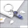 Искусство и ремесла 26 буквы Mticolor Natural Stone Hexagon Prism Key Ring Summer Fashion Crystal Quartz Sier Color Chaphain для женщин DHBV0