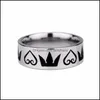 Band Rings Arrival Stainless Steel Crown Ring For Men 8Mm Sier Bk Punk Heart Design Matte Round Valentines Day Gifts Gifty Drop Deli Dhyga