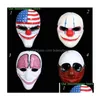 Party Masks PVC Halloween Mask Scary Clown Payday 2 för Masquerade Cosplay Horrible Drop Delivery Home Garden Festive Supplies DHSME