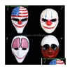 Party Masks Pvc Halloween Mask Scary Clown Payday 2 za maskaradę cosplay okropna dostawa dostawy do domu ogród świąteczne zapasy dhsme