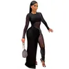 Kvinnors jumpsuits Rompers Lady Crystal Mesh Romper och Jumpsuit 2023 Autumn Women Long Sleeve O Neck Bodycon Hollow Out Club Party Shiny Shiny Shiny