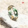 Bande Anneaux À La Main Bois Résine Feuille D'or Fleurs Plantes À L'intérieur Pour Femmes Hommes Mode Diy Bijoux Cadeau Drop Delivery Ring Dhjbu