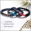 Beaded Strands 8Mm Black Volcanic Matte Turquoise Stone Beads Bracelet For Women Men Handmade Lion Head Charm Fashion Jewelry Gift Dht5K