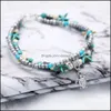 Anklets bohemiska turkosa armband retro elefant sk￶ldpadda stj￤rnfiskstr￤d av liv ugghj￤rta kvinnor strand fotkedja f￶r damer dropp de ots3b