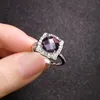 Rings Europese en Amerikaanse stijl Women Classic Artificial Purple Crystal Zirkon Diamond wit goud vergulde vierkante ring Girls Wedding Party Sieraden Geschenk verstelbaar