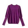 Kvinnors tröjor Purple Kinted Wool Sweater Women Autumn Winter Long Lantern Sleeve Round Neck Jumper Topps Chic Female Vintage Casual Pullo