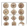 Pins Brooches Pins Jewelry 24Pcs Clear Crystal Rhinestones Women Bridal Gold Brooch For Diy Wedding Bouquet Kits Drop Delivery 2021 Dh9Lo