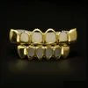 Grillz Dental Grills Herren Hip Hop Zähne Grillz Sets 6 Tops Bottom Hohl Glatt Gold Silber Für Frauen Rock Mode Körper Schmuck Acces Otf7E