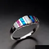 Anillos de banda de boda de ópalo de lujo para mujer Piedra natural Compromiso de novia Dama de honor Dedo Joyería de moda Regalo Anillo de entrega de gota Dhkwg