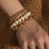 Bracelets de link Trendência da cadeia Trend Gold Sliver Pearl Bracelet Conjunto para mulheres Acessórios para jóias esportivas casuais Metal Butterfly Charm