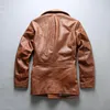 Men's Leather & Faux Men Stylish Coat 2023 Genuine Jacket With Double Breasted Brown Color Slim Fit JacketMen's