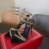 Sandalen Cleo Strass dunne hoge hakken sandalen kristal Hak enkelband kronkelende 95mm dameskleding schoenen Luxe Designer sandaal Fabrieksschoen