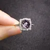 Rings Europese en Amerikaanse stijl Women Classic Artificial Purple Crystal Zirkon Diamond wit goud vergulde vierkante ring Girls Wedding Party Sieraden Geschenk verstelbaar