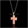 Pendant Necklaces Natural Stone Cross Necklace Crystal Healing Point Chakra Gemstone Druzy Crucifix Charm Chain For Women Fashion Je Dhhw6