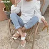 Slippers Molan Brand Designer 2023 Zomer smal band clip teen platte socofy Koreaanse schoenen glijden op loafers muilezels slippers casual