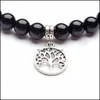 Bärade trådar Tree of Life Charm Armband för kvinnor män lava rock vit turkos svart agat naturliga sten pärlor kedjor mode otl2c