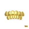 Grillz Dental Grills Hip Hop Body Sieraden 6 Tand Grillz Goud gevulde bovenste tanden Fang Set voor vrouwelijke mannen S Halloween Kerstmis OT78P