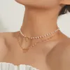 Choker Chokers Fashion Vintage Pearl Necklaces For Women Multilayer Chain Crystal Heart Pendants Charm Gold Bohemian Jewelry