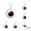 Collares pendientes 12 Signo del zodiaco Luna para mujeres Cabujón de cristal Constelación Cadenas de dijes Joyería de moda Regalo Entrega de gota Colgantes Dh20M