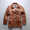 Men's Leather & Faux Men Stylish Coat 2023 Genuine Jacket With Double Breasted Brown Color Slim Fit JacketMen's