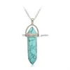 Pendant Necklaces Luxury Natural Stone Crystal Quartz Healing Hexagonal Prism Point Agate Turquoise Opal Jasper For Jewelry Drop Del Dhjju