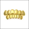 Grillz Dental Grills Hip Hop Body Sieraden 6 Tand Grillz Goud gevulde bovenste tanden Fang Set voor vrouwelijke mannen S Halloween Kerstmis OT78P